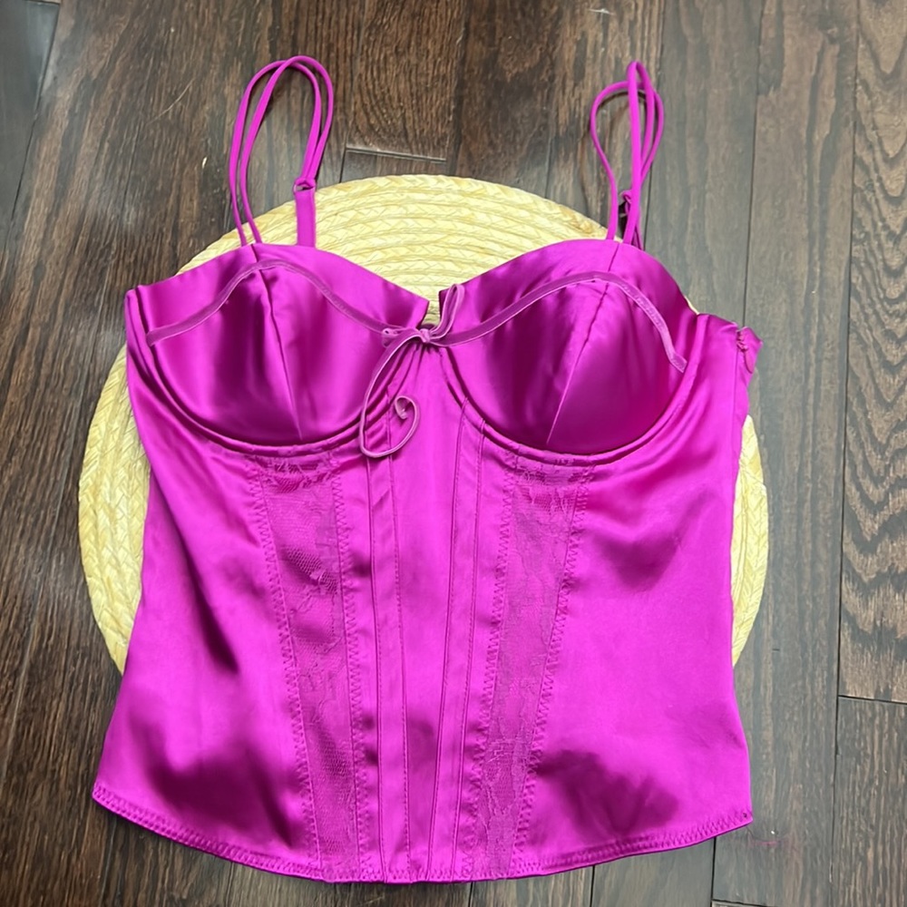 Guess Satin Bright Pink Corset Bustier Top Size Small